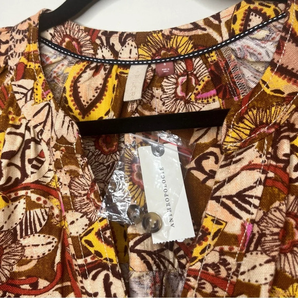 NWT PILCRO Boho Fall Colorful Puff Sleeve Cotton Linen Blend Tunic Dress - Picture 7 of 15